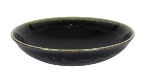 Круглая тарелка суповая 19,5х5 см, черно-зеленая
