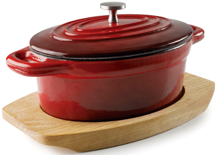 Каструля порційна червона на дерев'яній підставці Lacor 400 мл