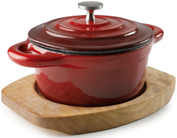 Каструля порційна червона на дерев'яній підставці Lacor 200 мл