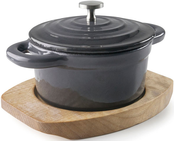 Каструля порційна чорна на дерев'яній підставці Lacor 200 мл