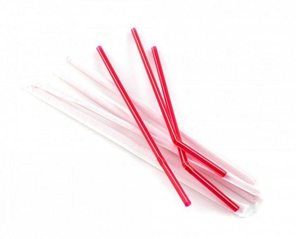 Трубочка для коктейля круглая в индивидуальной упаковке красная 5×200 мм 100 шт

