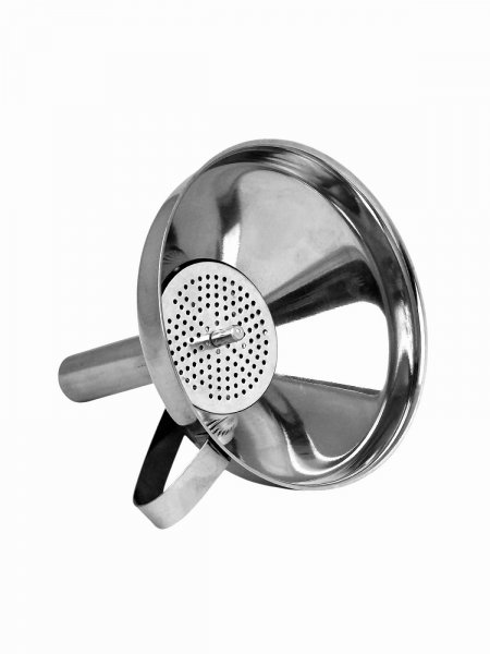 Лійка з ручкою з н/ж сталі з широким шийкою та фільтром 10,5 см