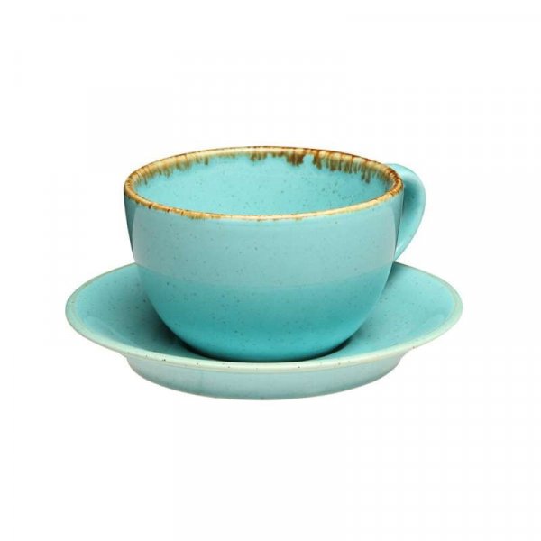 Чашка чайна Porland Seasons Turquoise 320 мл з блюдцем 16 см