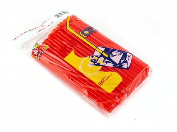 Трубочка для коктейля с лопаткой красная 6×200 мм 100 шт