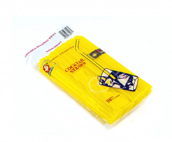 Трубочка для коктейлю з лопаткою жовта 6×200 мм 100 шт 