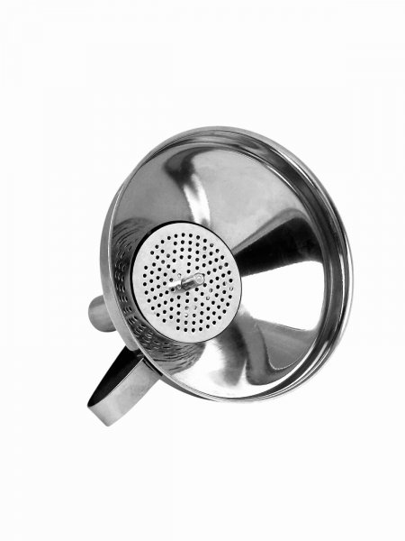 Лійка з ручкою з н/ж сталі з широким шийкою та фільтром 10,5 см