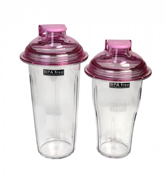 Смесительный стакан 950 мл прозрачный с розовой крышкой